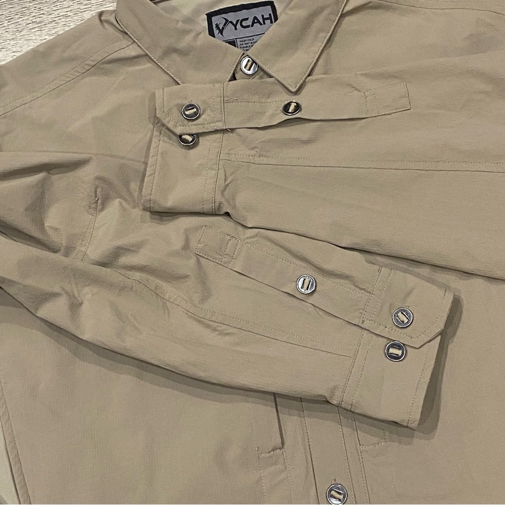 Vycah Men's XL Trophy Tee Hunting Shirt Khaki Nylon Spandex Vented - Picture 6 of 13